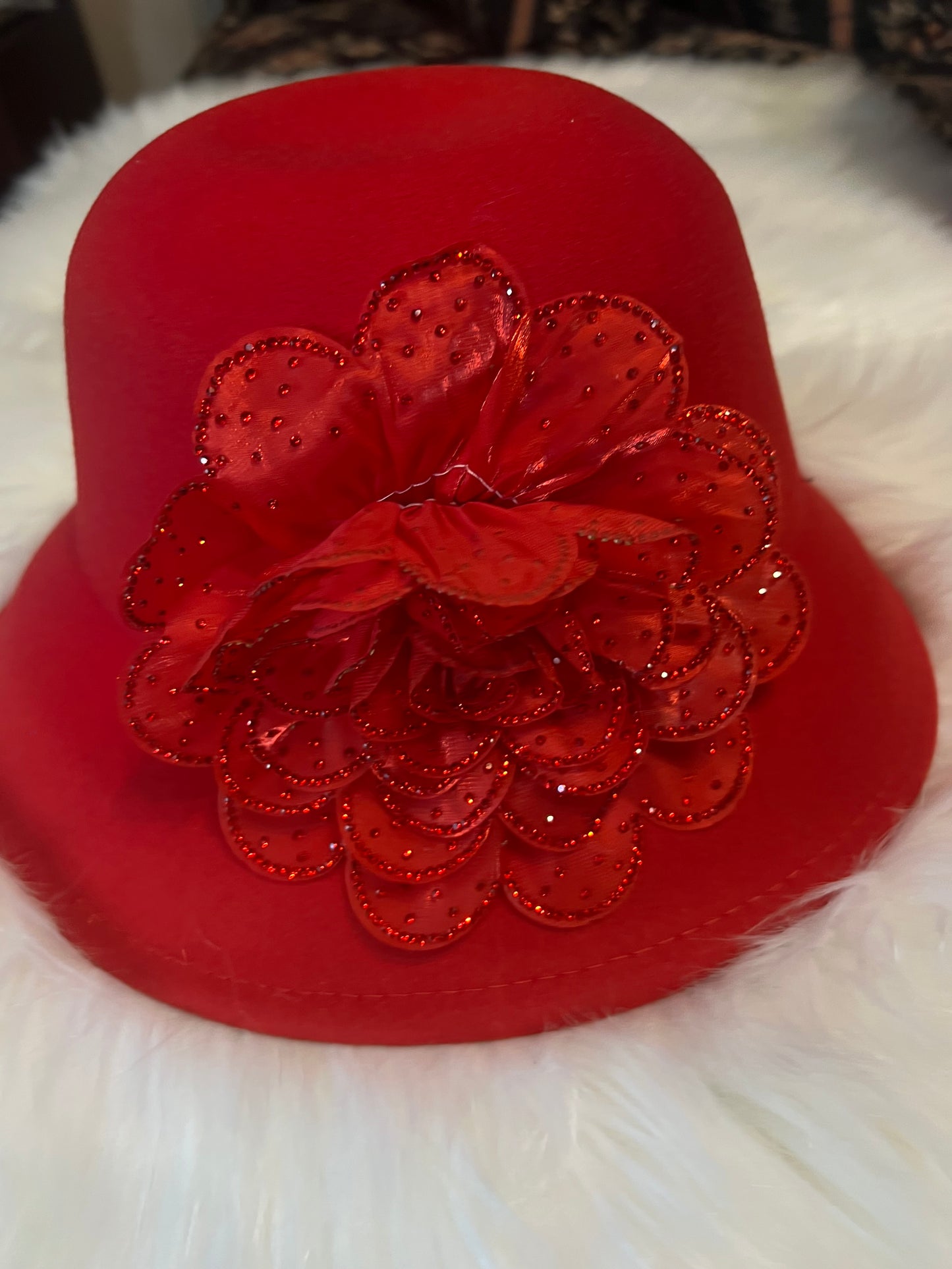 Red Bucket Hat with Red Flower