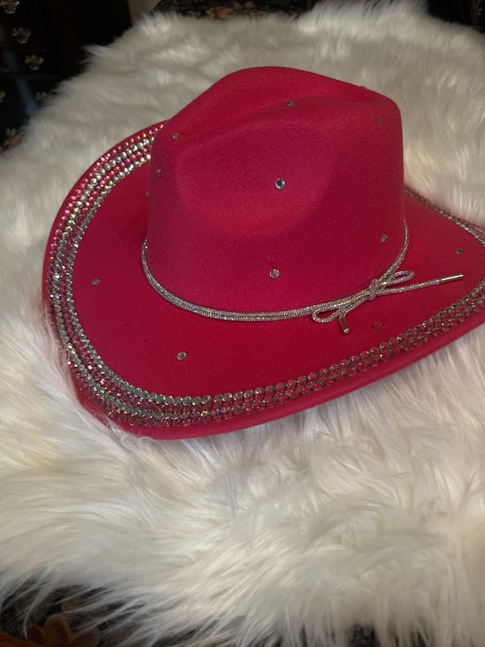 Fuchsia Felt Cowboy Hat -  Pink and Silver trim