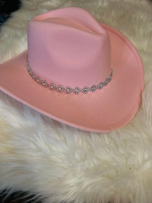 Soft Pink Felt Cowboy Hat - Floral Rhinestone Band