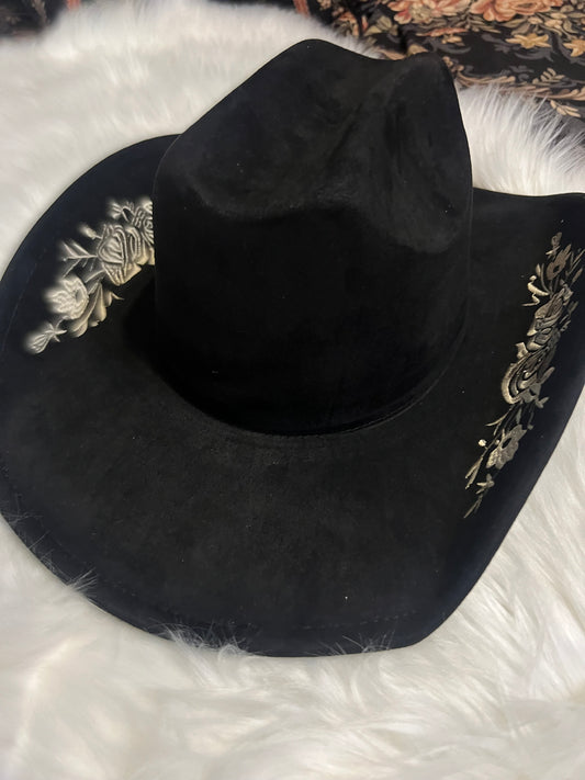 Black Embroidered Cowboy Hat