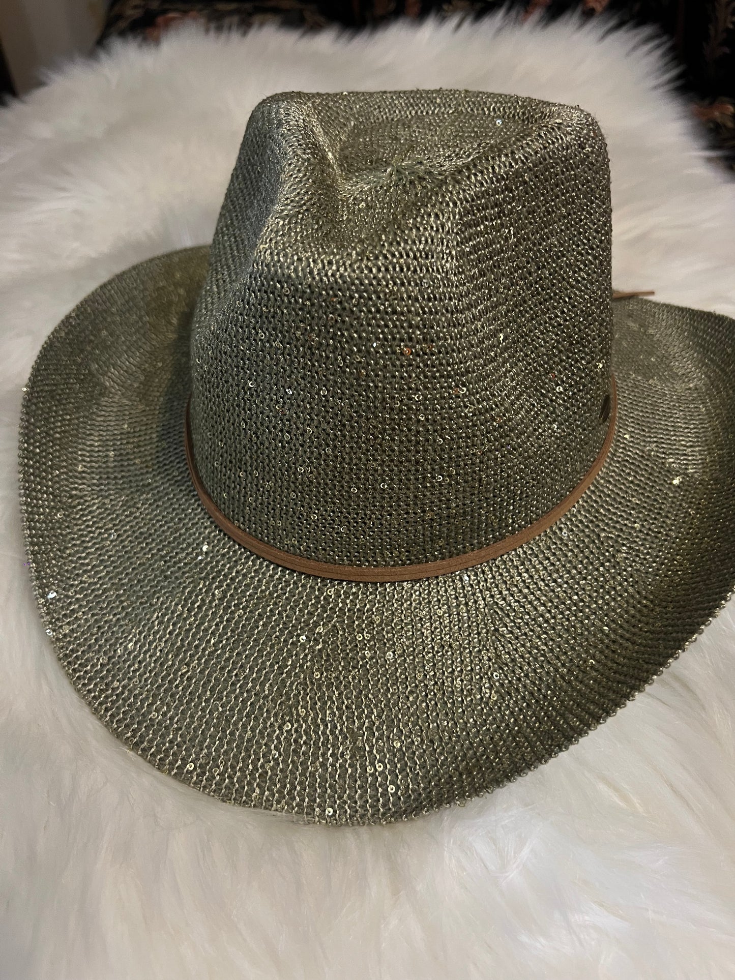 Olive Green Straw Blinged Cowboy Hat