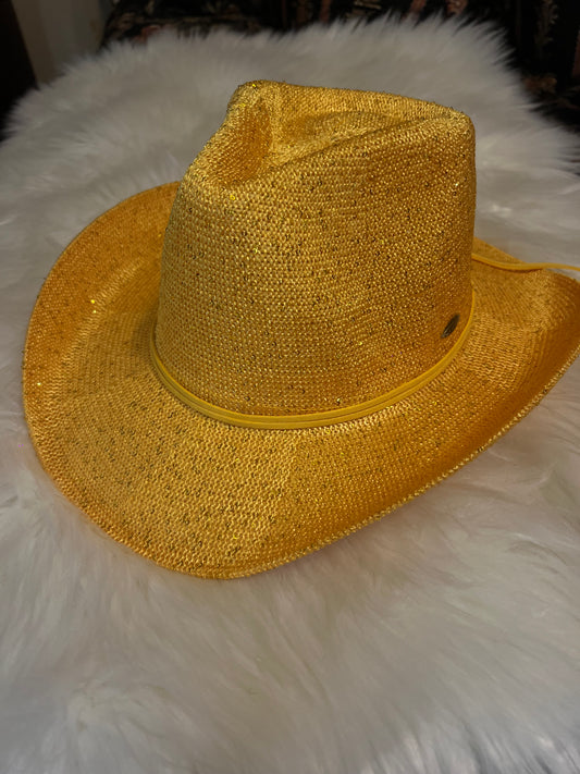 Canary Yellow Straw Blinged Cowboy Hat