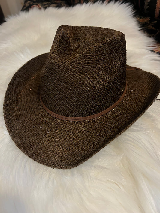 Chocolate Brown Straw Blinged Cowboy Hat