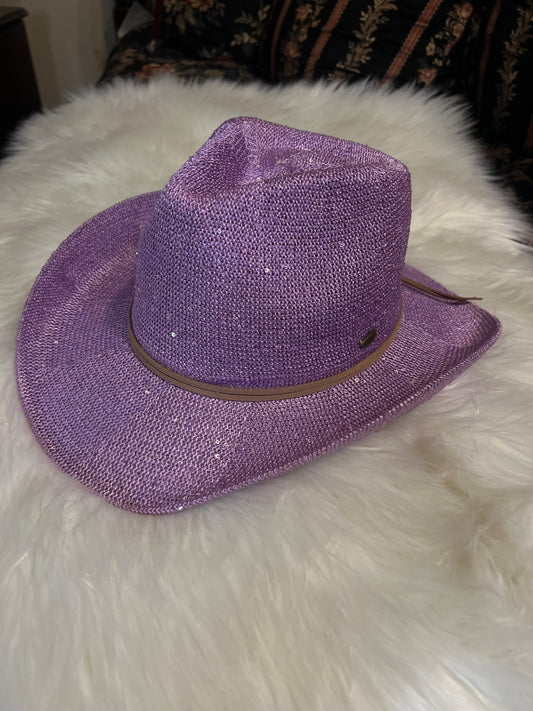 Lilac Straw Blinged Cowboy Hat