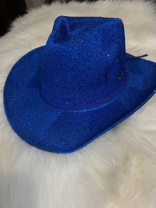 Royal Blue Straw Blinged Cowboy Hat