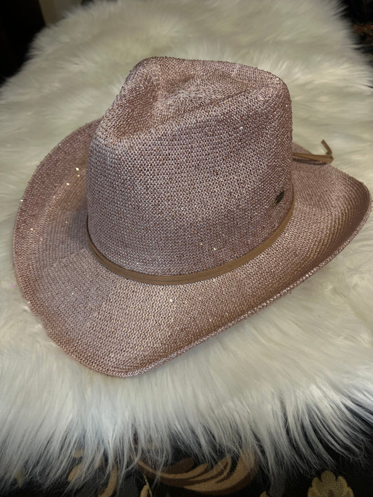 Rose Gold Straw Blinged Cowboy Hat