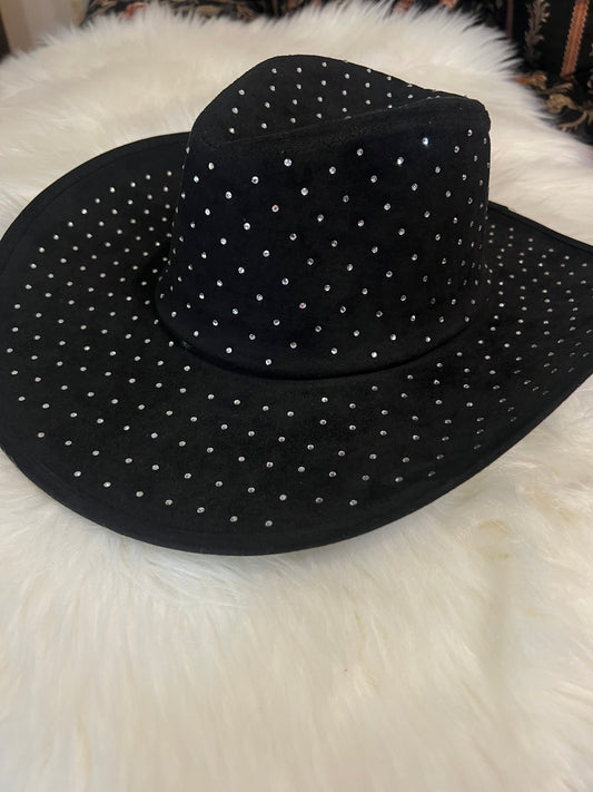 Black Denim Blinged Brim Cowboy Hat