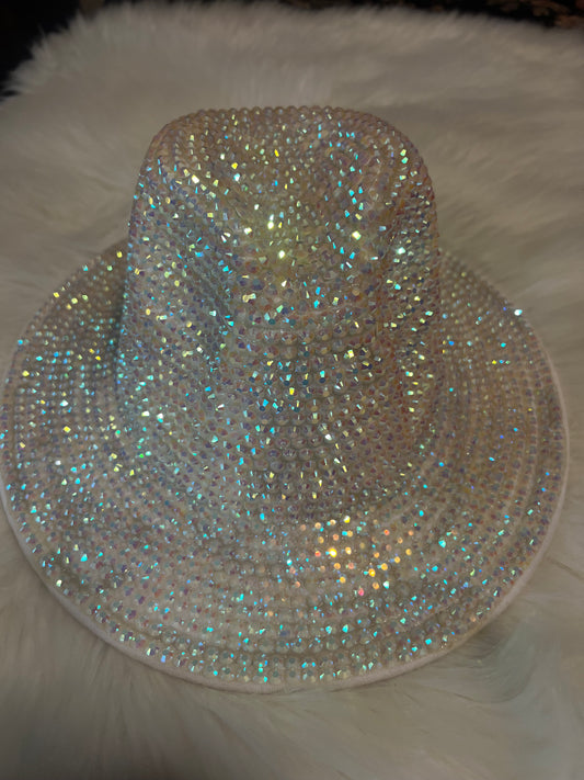 White Fully Rhinestone Felt Fedora