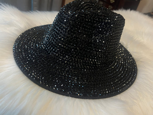 Black Rhinestone Felt Fedora