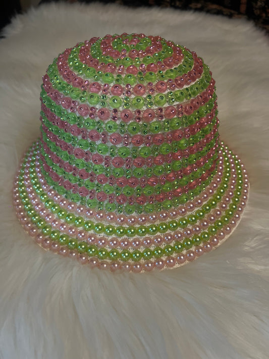 Pink and Green Beaded BuckeT Hat