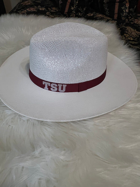 White TSU Straw Hat