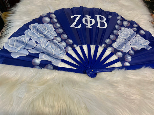 Blue Zetas and Pearls Fan
